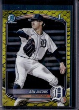 2025 Bowman Draft Ben Jacobs Chrome Yellow Reptilian Refractor 1st #/75 Tigers