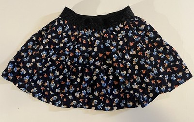 Pre-owned girl's dark blue flowered lined skirt, size 5/6