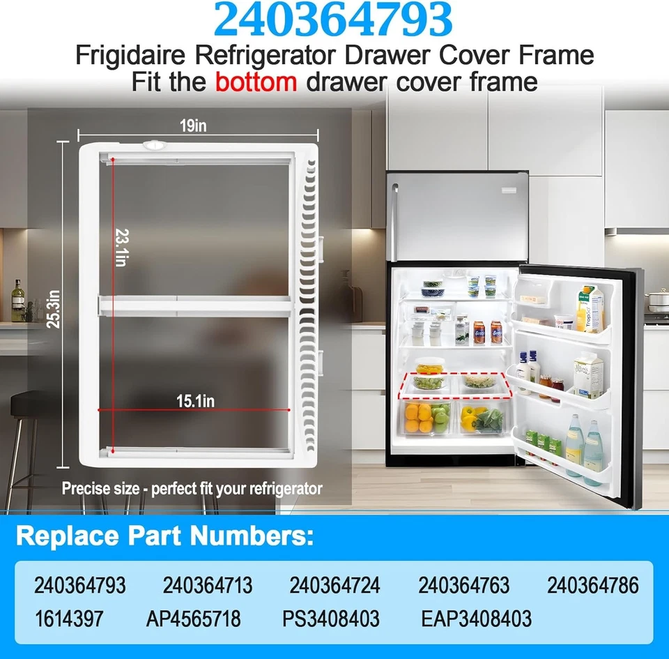 Nuevo 240364793 Marco de cubierta de cajón para refrigerador para Frigidaire 240364763 Foto 4 de 4