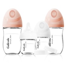 Gulicola Natural Glass Baby Bottles 4-Pack Pink Newborn Breastfeeding Slow Flow