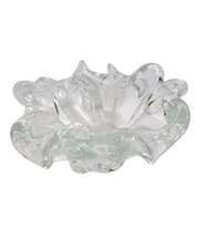 Free Form Folded Edge Art Clear Glass Bowl Dish Heavy 9.5 in