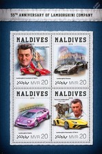 LAMBORGHINI Countach/Diablo/Veneno/Aventador Car Stamp Sheet (2018 Maldives)