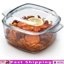 Borosilicate Glass Casserole Dish W/ Lid Microwave Safe Deep Baking Storage New