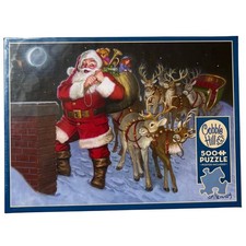 Cobble Hill NEW Christmas Puzzle Up On The Rooftop Santa Reindeer 500 PC Poster