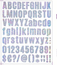 Sparkle Glitter Letters Numbers Alphabet ABC's Stickers Holo Foil