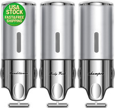 3 Chamber Shower Shampoo Conditioner Body Wash Dispenser Wall Mount No Drill