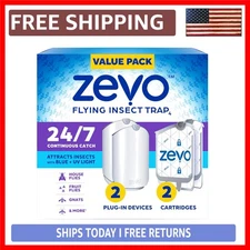 Mess-Free Indoor Fly Traps - 2 Plug-In Devices with 2 Cartridges, Easy Disposal