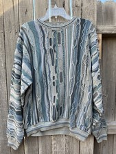 Vintage Womens mens Sweater Sz L Blues Earth tones 80s 90s VTG Authentic