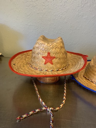 Sherriff Hats Blue & Red Star & Trim 2 Boys Straw Hats - 第 2/9 張圖片
