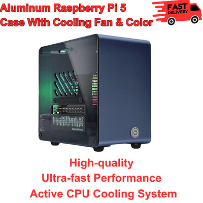 Aluminum Raspberry Pi 5 Case With Cooling Fan And Color-Changing Ambient Light