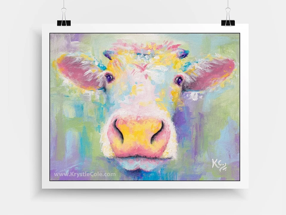 Impresión de arte de vaca por Krystle Cole - Pintura de vaca de primavera, decoración de pared de vaca, obra de arte de vaca Foto 4 de 4