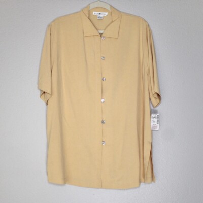 Vintage Saks Fifth Avenue NWT 100% Silk Shirt Size Large Mother Pearl Button 90s