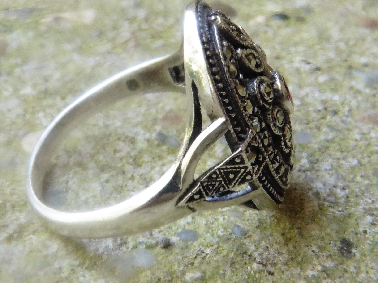 Sterling Silver 925 Marcasite Ruby Ring - image 11
