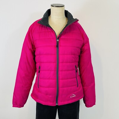 LL Bean Pink Micro Puffer Jacket Medium Womens Zip Up