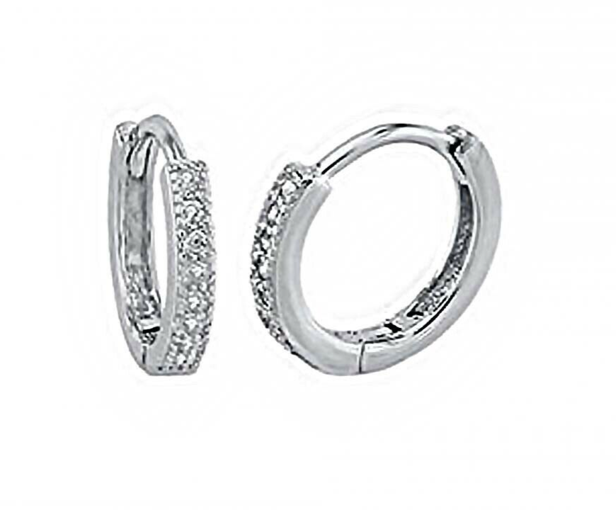 Genuine Diamond Huggie Hoop Earrings set in Solid Sterling Silver