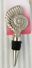 Silvertone Seashell Wine Bottle Stopper Reusable Metal Bar Accessory Coastal