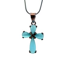 Ciondolo A Croce In Onice Blu Creato In Laboratorio In Argento Sterling