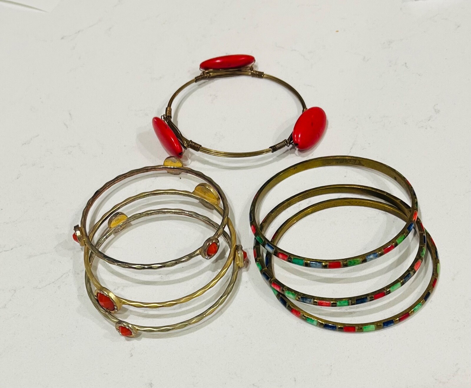 7 beautiful stackable bangles including red agate… - image 7
