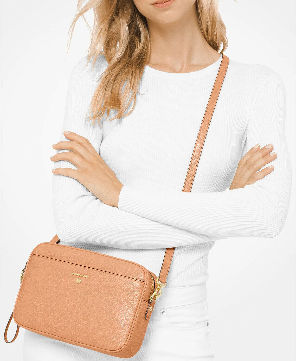 Michael Kors Jet Set Charm Leather Camera Crossbody Bag Cream With  