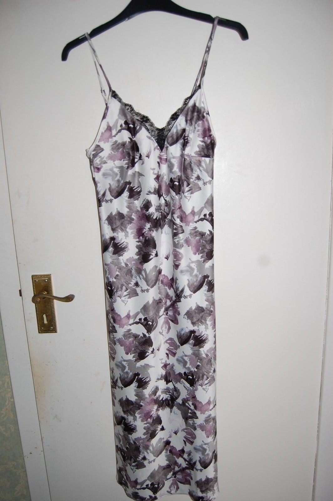 M&S Sleeveless Strappy Satin Nightdress Black Mix Size UK 6 EUR 34 BNWT