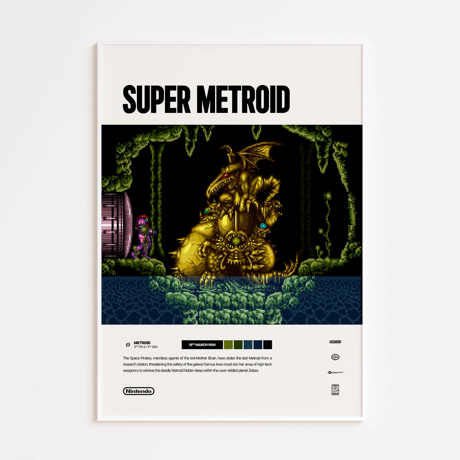 Super Metroid 1994 Video Game Art Poster Vertical Premium Matte