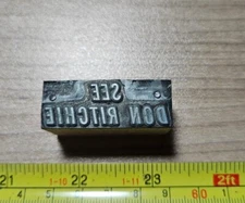 Vintage Letterpress Printing Block See Don Ritchie