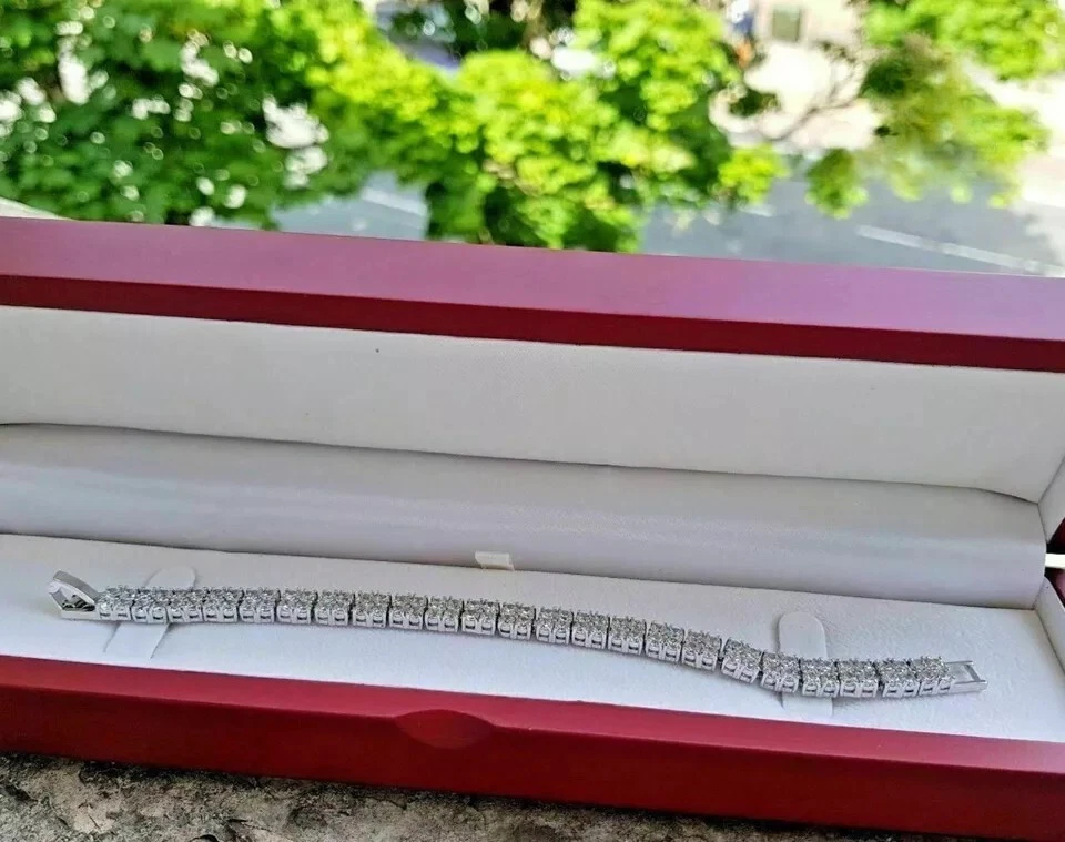 7 Inched Long Tennis Bracelet Solid 14K White Gold Round Cut 5 Carat Men & Women - Image 4 of 4