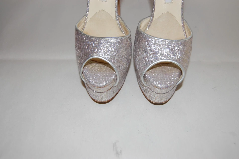 37/US7❤️ Sandalias de plataforma Brian Atwood metálicas plateadas de tacón alto ITALIA Foto 3 de 4