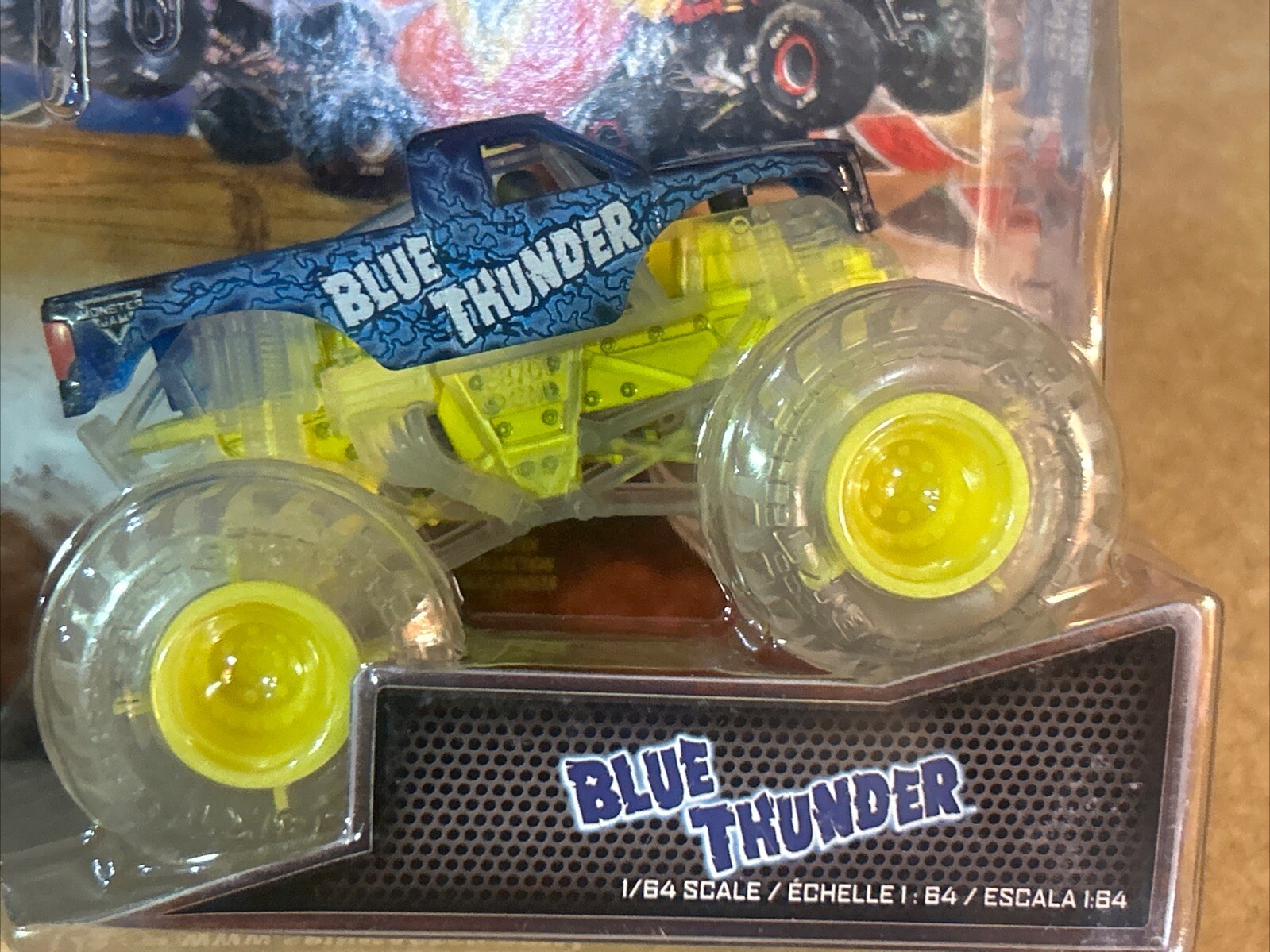 2024 MONSTER JAM TRUCKS VHTF NEW  CHASE TRUCK “” BLUE THUNDER “” CLEAR WHEELS