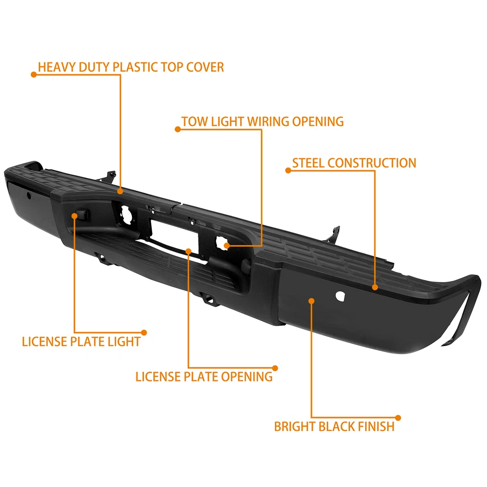 Parachoques trasero negro con orificios de sensor para Chevy Silverado GMC Sierra 1500 2007-2013 Foto 3 de 4