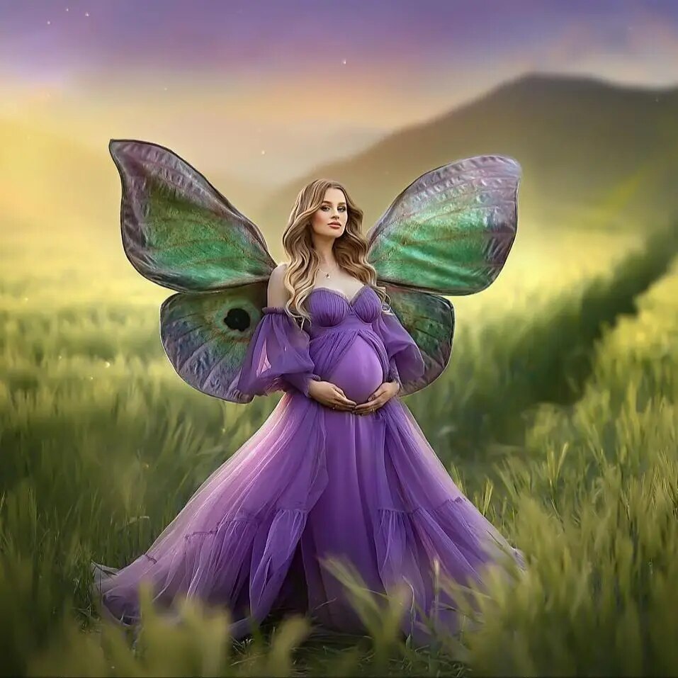 baby shower dress purple Purple Mermaid Maternity Dress for Photoshoot With Sleeve Women Prom  Babyshower