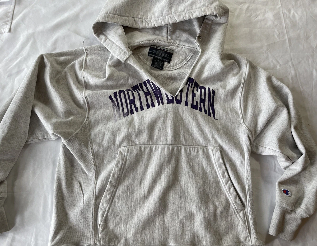 Vtg Northwestern Champion Reverse Weave Hoodie Size S 90s Neck Cut