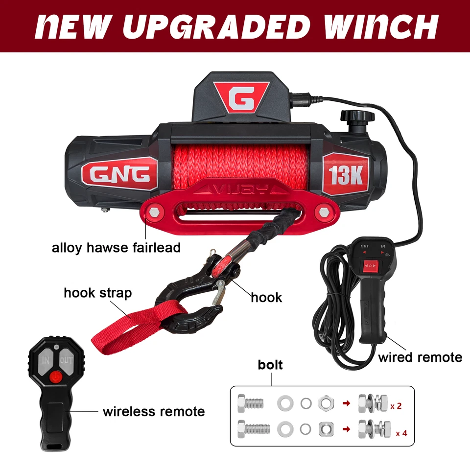 Fits Truck 4WD SUV / Electric Winch 13000lbs Synthetic Rope Towing Trailer Foto 2 de 4