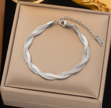 Silver Tone Stainless Steel Double Layer Snake Chain Bracelet