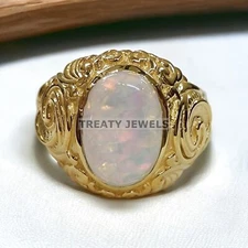 Opal Oval Cut With 925 Sterling Silver Gold Plated Ring For Men's #A205