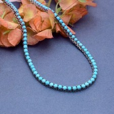 Natural Round Turquoise Tennis Necklace for women in 925 sterling Silver.