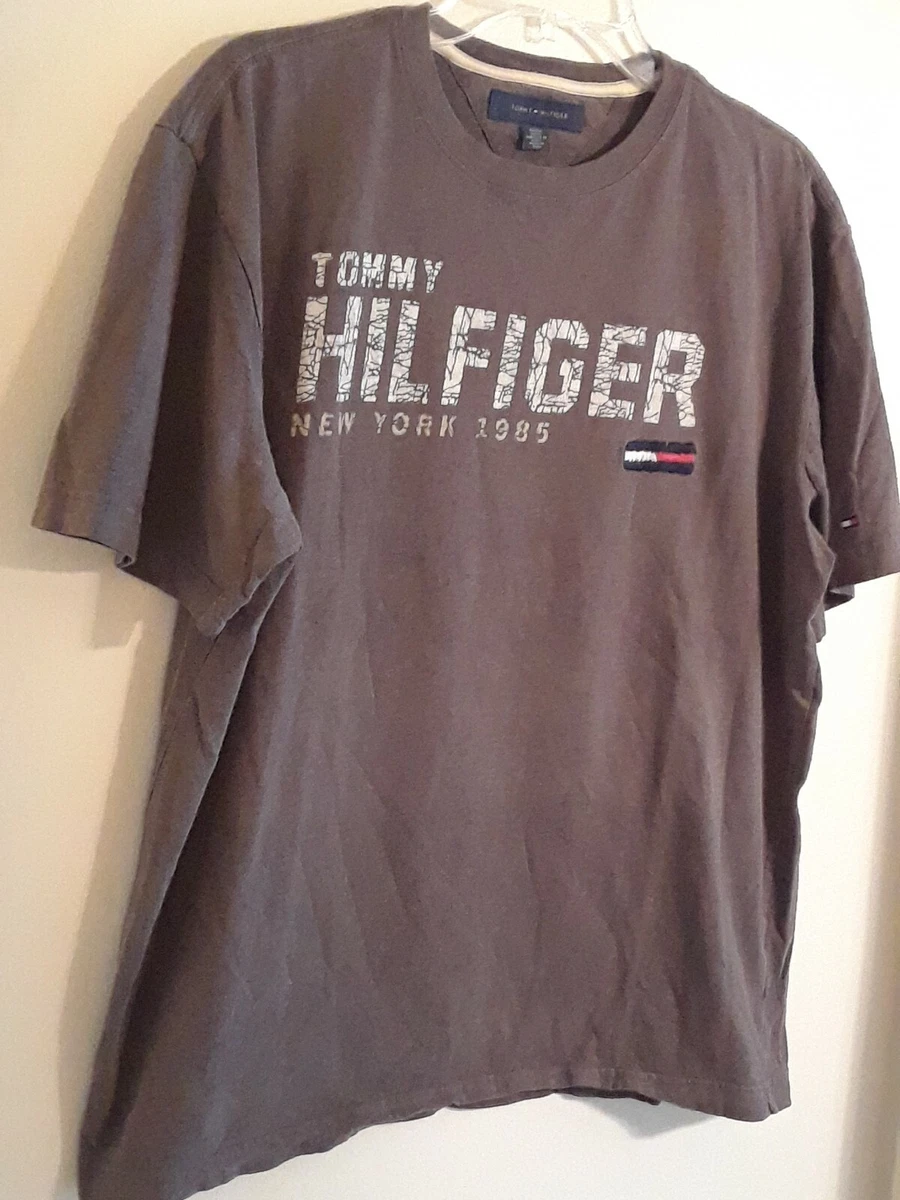 Tommy Hilfiger New York 1985 Mens L Brown T-Shirt Embroidered Logo