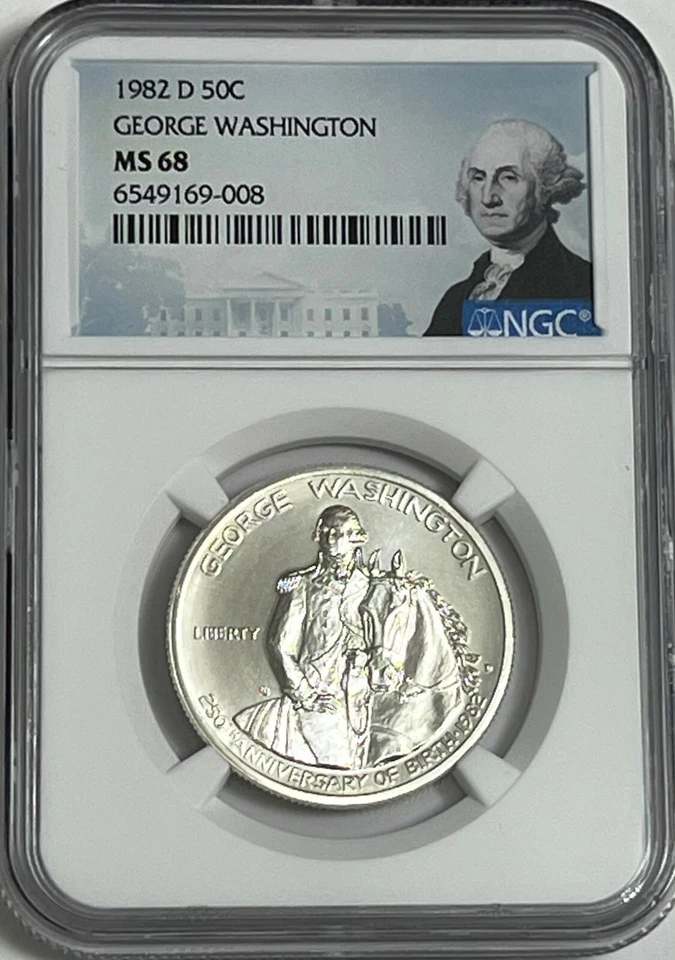 1982 D NGC MS68 Silver George Washington Commemorative Half Dollar Mint State - Image 3 of 3
