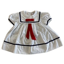 Baby Togs VTG Baby Sailor Dress White Bow Red Ribbon Blue 4T Size 4 Toddler