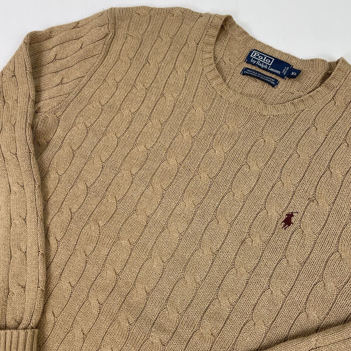 Polo Ralph Lauren (XL) Tortilla Brown Silk Cashmere Cable Polo Ralph Lauren (XL) Tortilla Brown Silk Cashmere Cable