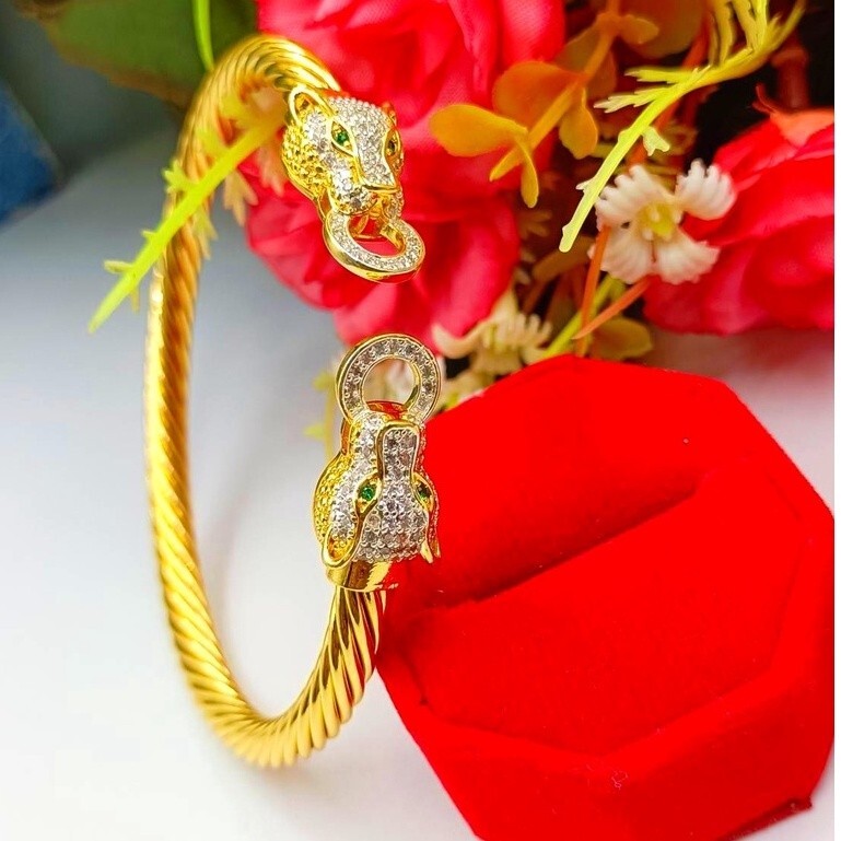 Bangle Double tiger head bracelet adjustable size Gold Plate Jewelry Thai Amulet-image