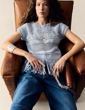 Marks & Spencer Womens Blue Cotton Crew Short sleeved Jumper - M&S