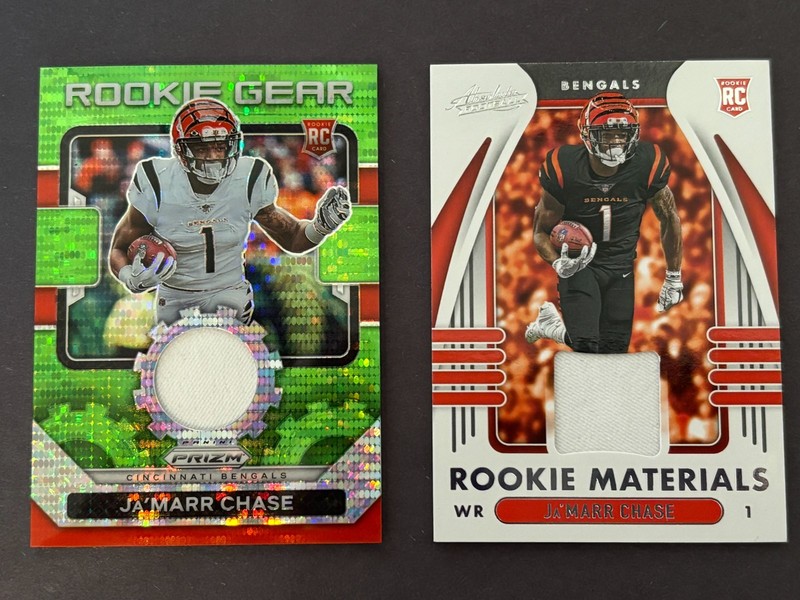 2021 Panini Prizm Ja'marr Chase Rookie Gear RG-7 & Rookie Materials Lot of 2