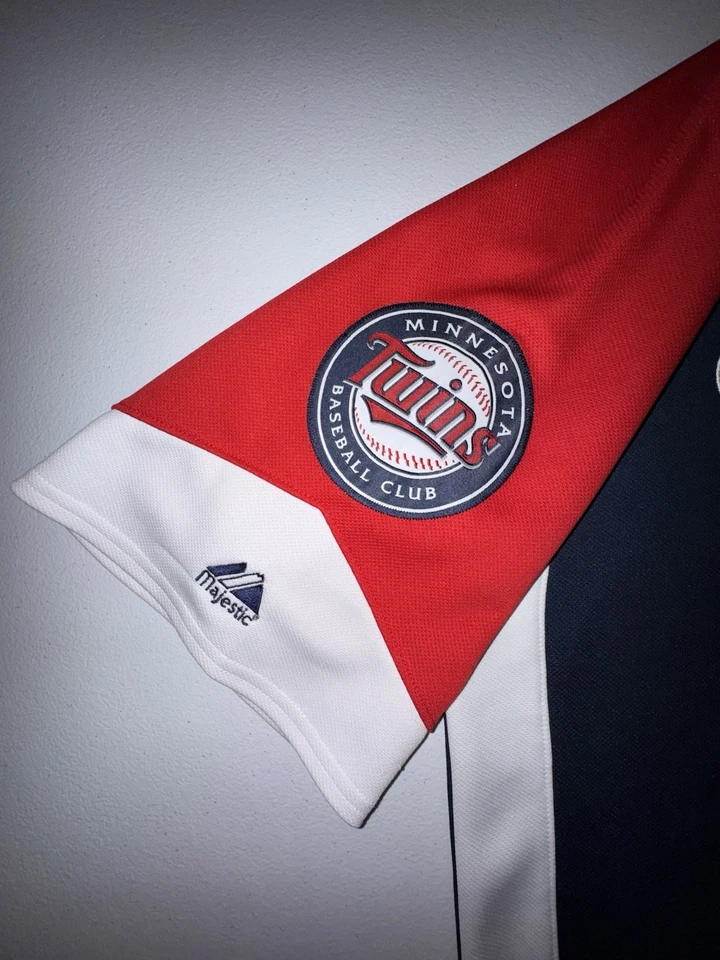 Camiseta para hombre Minnesota Twins mediana Joe Mauer majestuosa cosida logotipo abotonada Foto 3 de 4