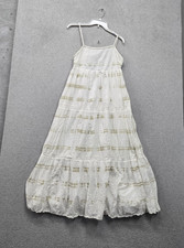 Aerie Women Dress M White Tie Dye Maxi A Fit & Flare Lace Cottagecore Boho
