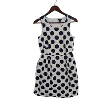 J.Crew Womens Polka Dot Cotton Fit & Flare Dress Navy White Size 4 Preppy Lined