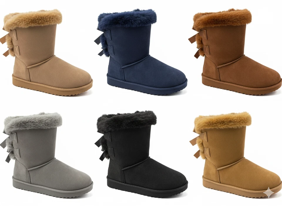 SNUGG FUR LINED ANKLE BOW BOOTS WARM WINTER GRIP SOLE LADIES WOMEN'S SHOES SIZE