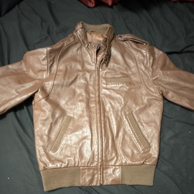 Andhurst Men's Brown Leather Bomber Jacket 42 Full Zip Stand-Up Collar Korea
