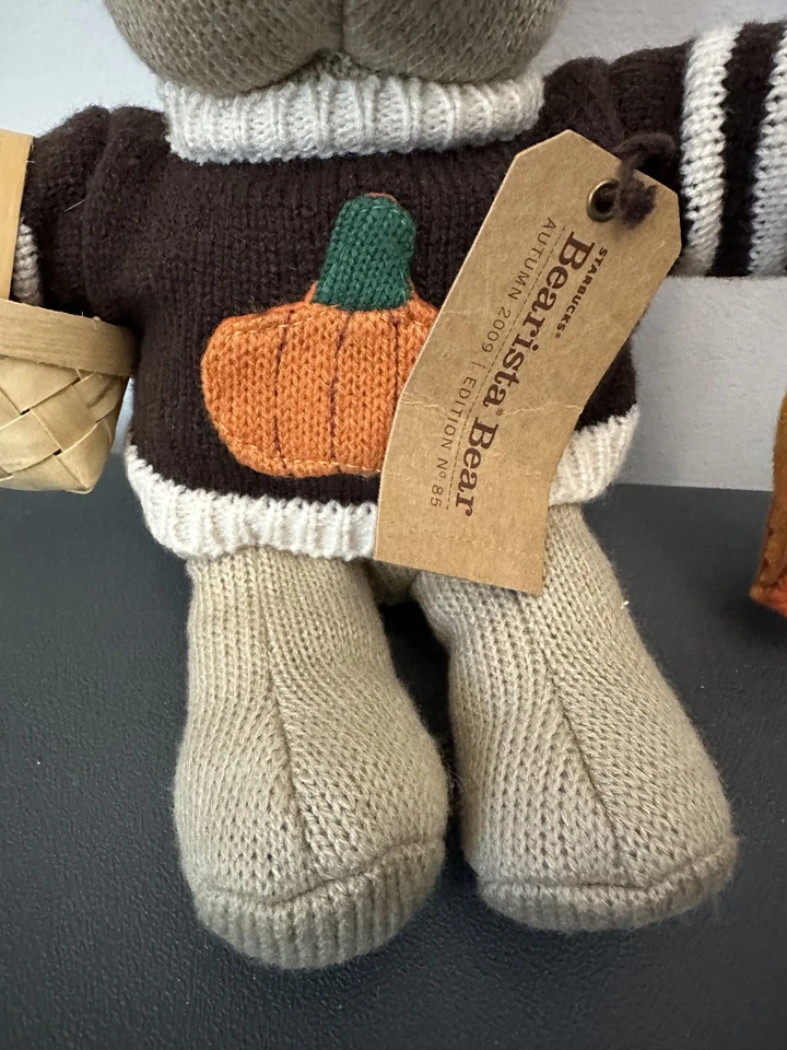 Starbucks Bearista Autumn 2009 Pumpkin Sweater Plush Basket Stuffed Toy Rare - Image 2 of 4