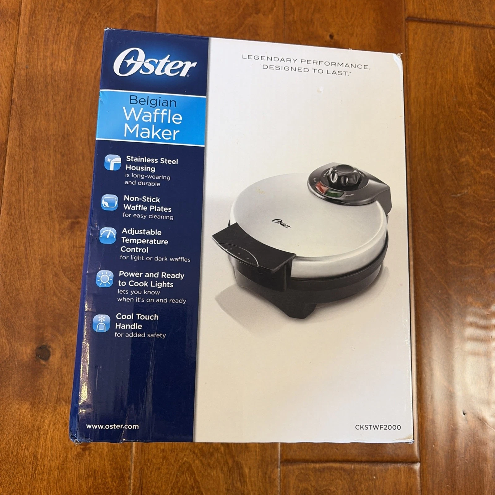 Oster 8" Belgian Waffle Maker with Temperature Control Non-Stick Silver New